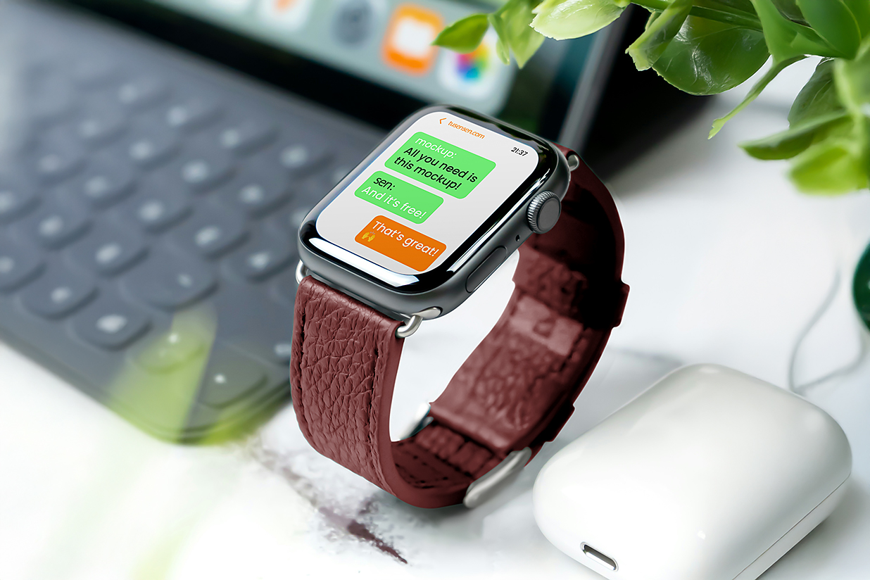 带桌面场景的Apple Watch苹果手表样机mockup插图
