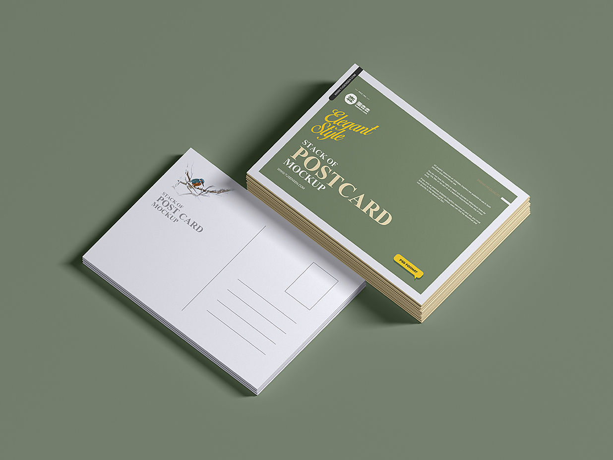 堆叠的明信片样机mockup插图