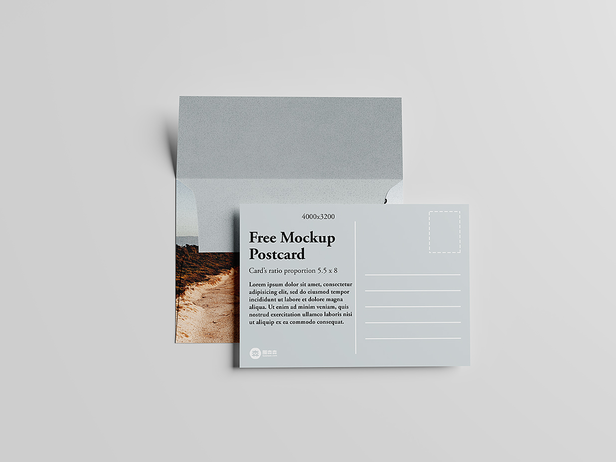 带信封的明信片贺卡样机mockup4组插图