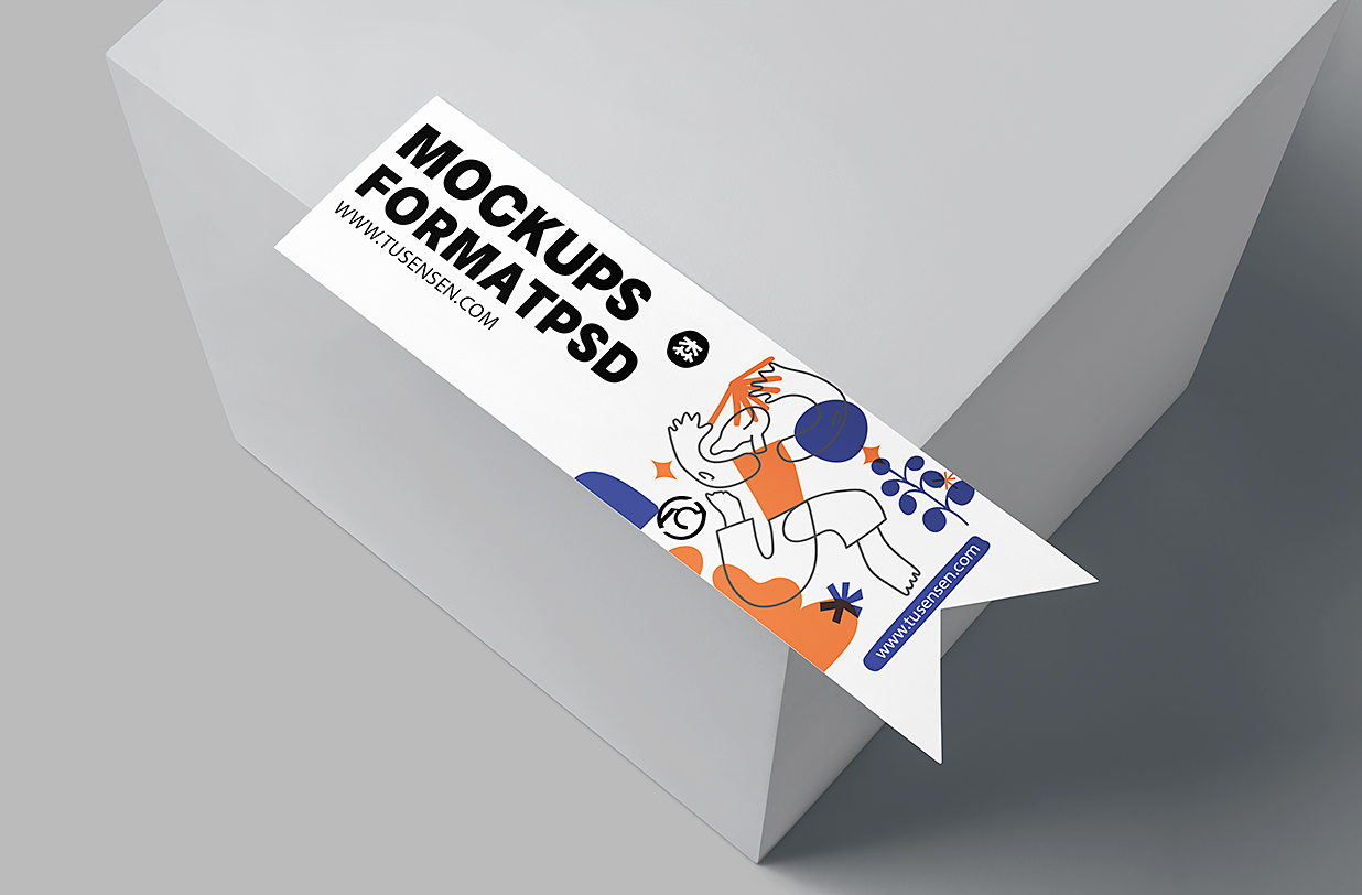 放在装饰品上的书签样机mockup插图