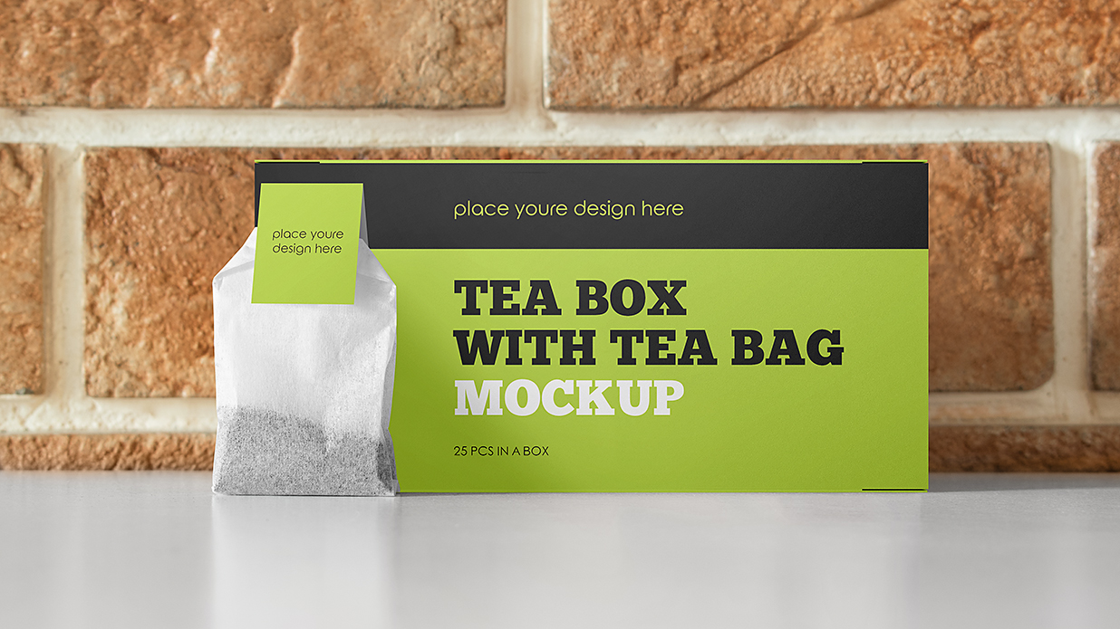 带包装盒的袋泡茶茶包样机mockup插图