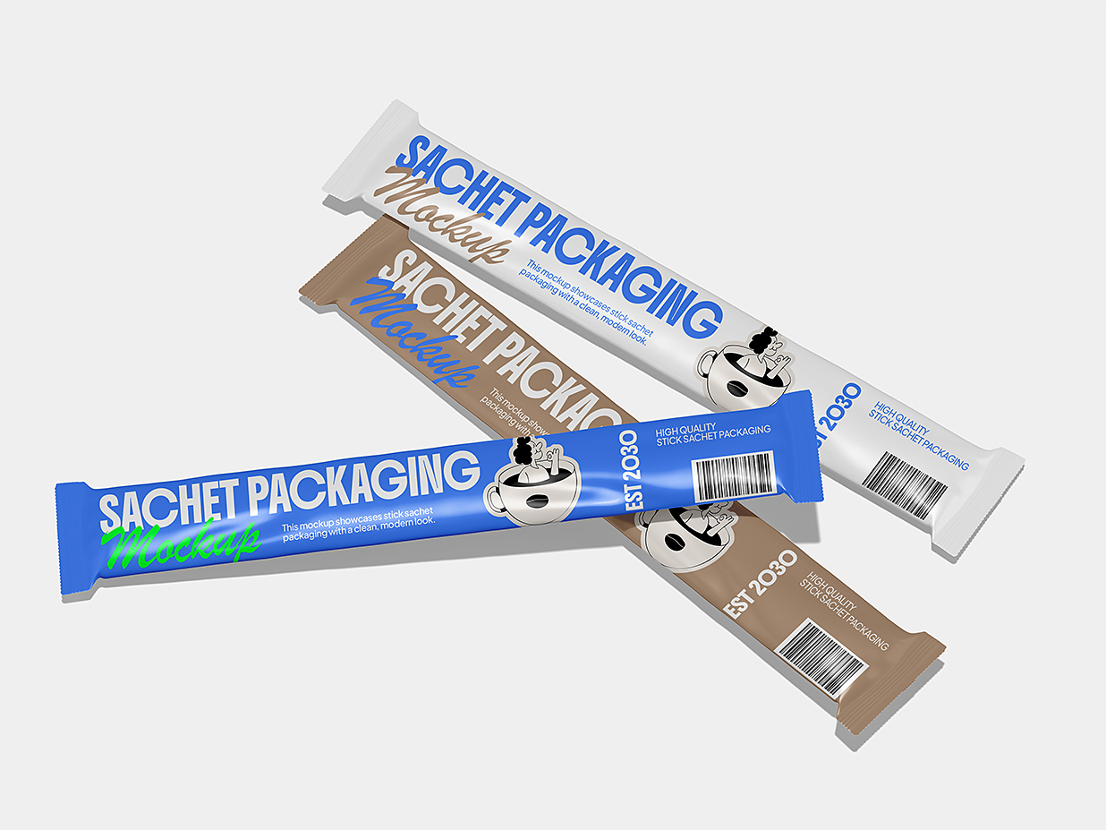 长条形速溶咖啡固体饮料包装袋样机mockup3组插图