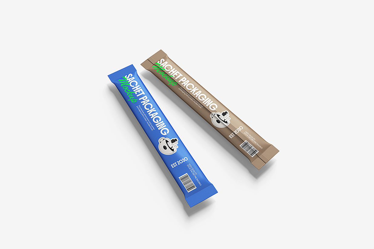 长条形速溶咖啡固体饮料包装袋样机mockup5组插图