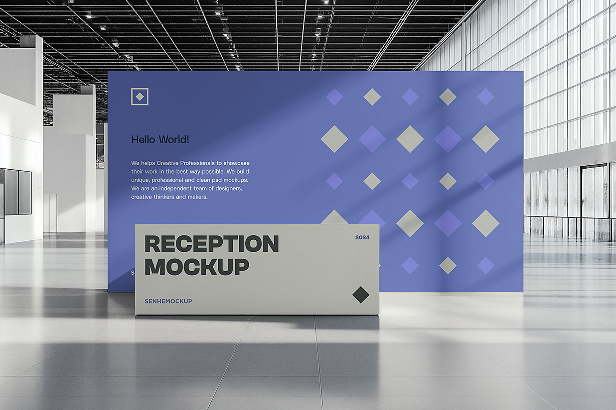 带背景板的接待台签到台样机 mockup插图