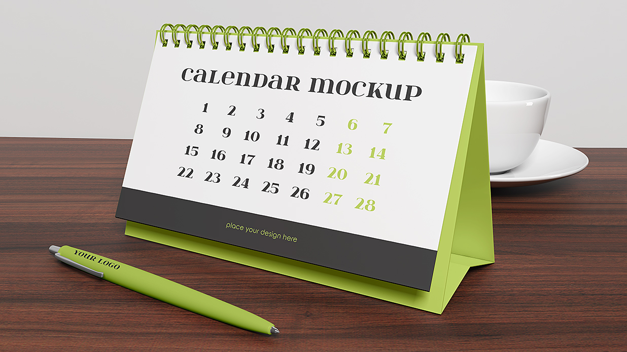放在桌面上的台历日历样机mockup插图