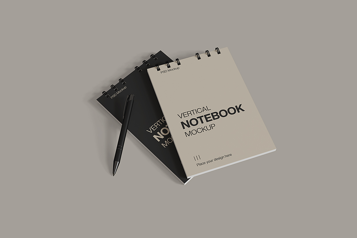 竖版线圈笔记本记事本本子样机mockup3组插图