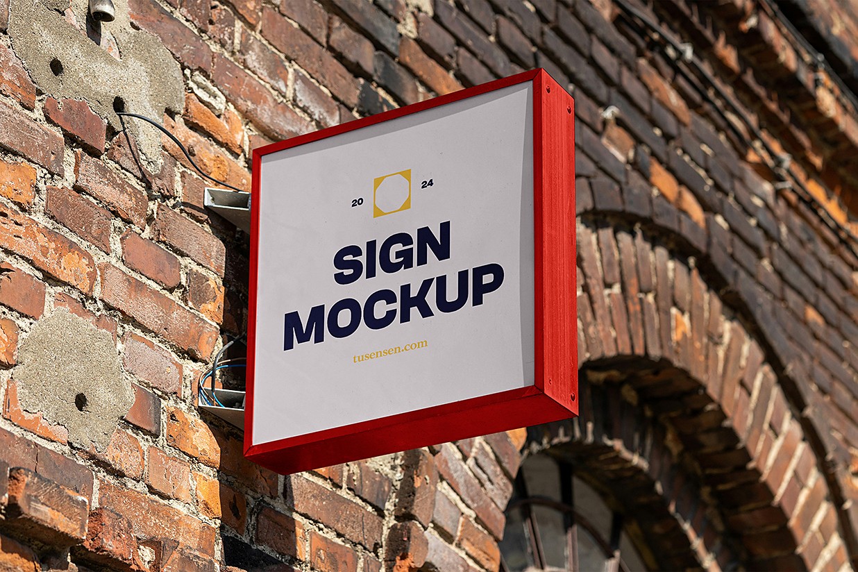 带墙面背景的招牌店招标识牌样机mockup插图