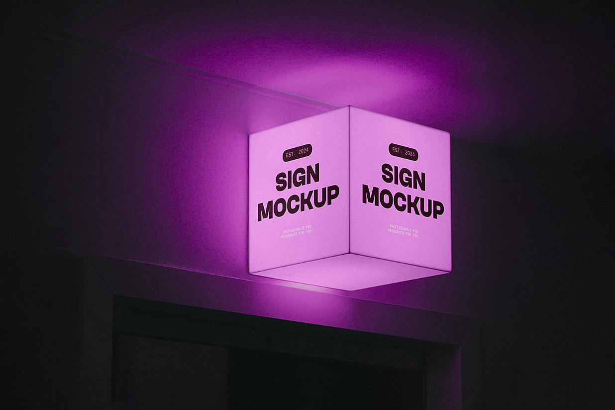 带照明灯的招牌店招标识牌样机mockup插图