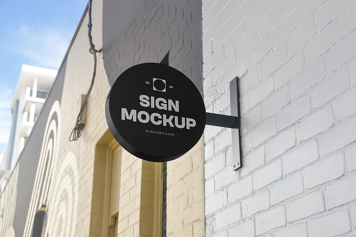 户外圆形招牌店招标识牌样机mockup插图