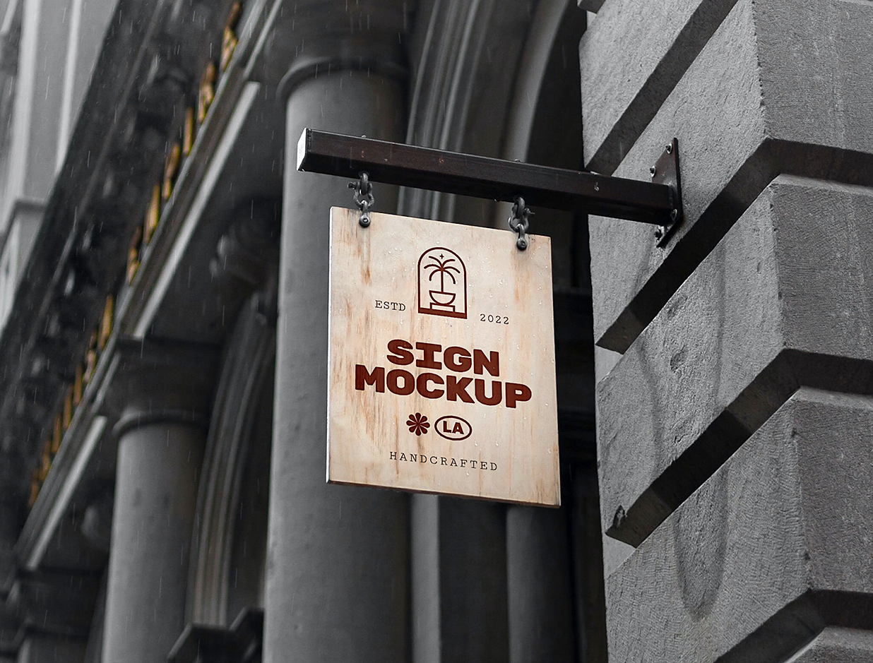 户外复古木质招牌店招标识牌样机mockup插图