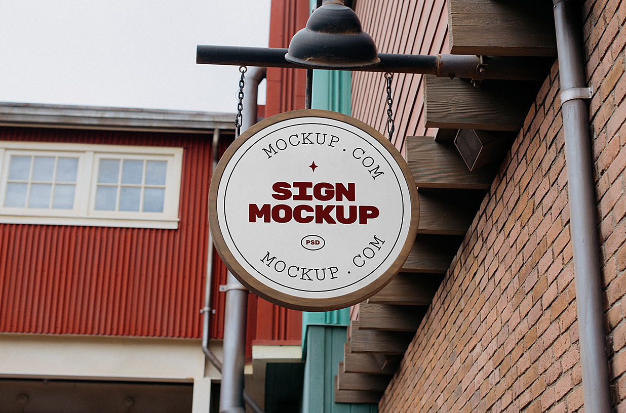 悬挂的圆形招牌店招标识牌样机mockup插图