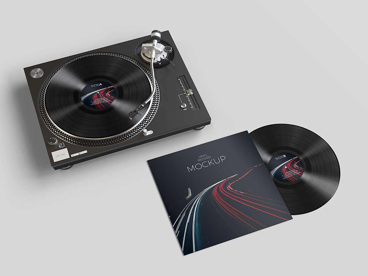 带唱片机的黑胶唱片样机mockup12组插图