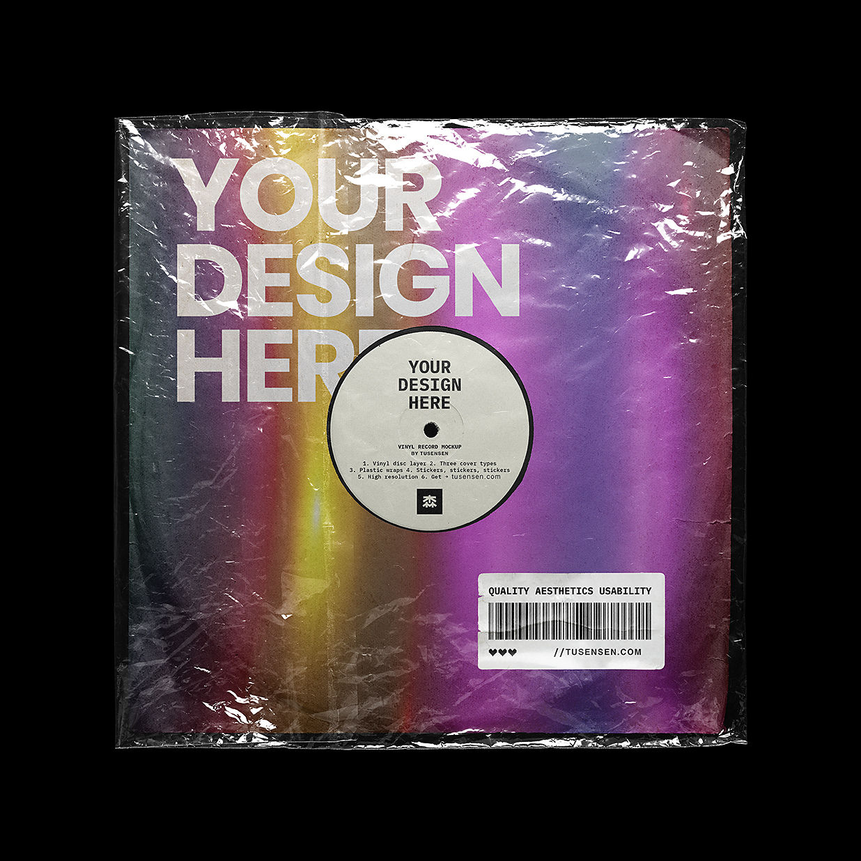 带塑料包装的黑胶唱片样机mockup插图