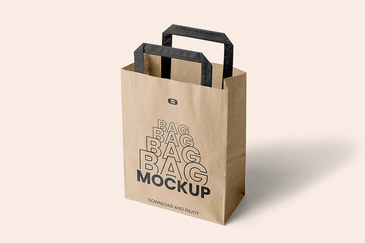 经典牛皮纸手提袋纸袋样机mockup插图