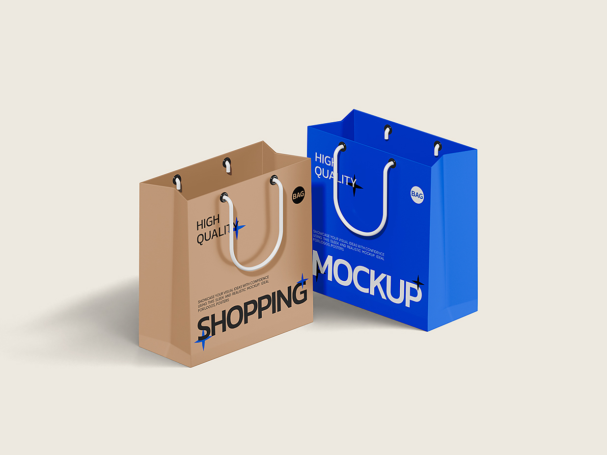 高质感礼品袋购物袋手提袋纸袋样机mockup2组插图