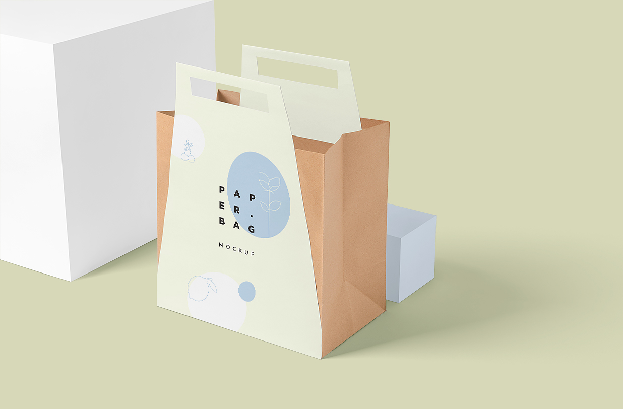 外卖带手提袋纸袋包装样机mockup5组插图