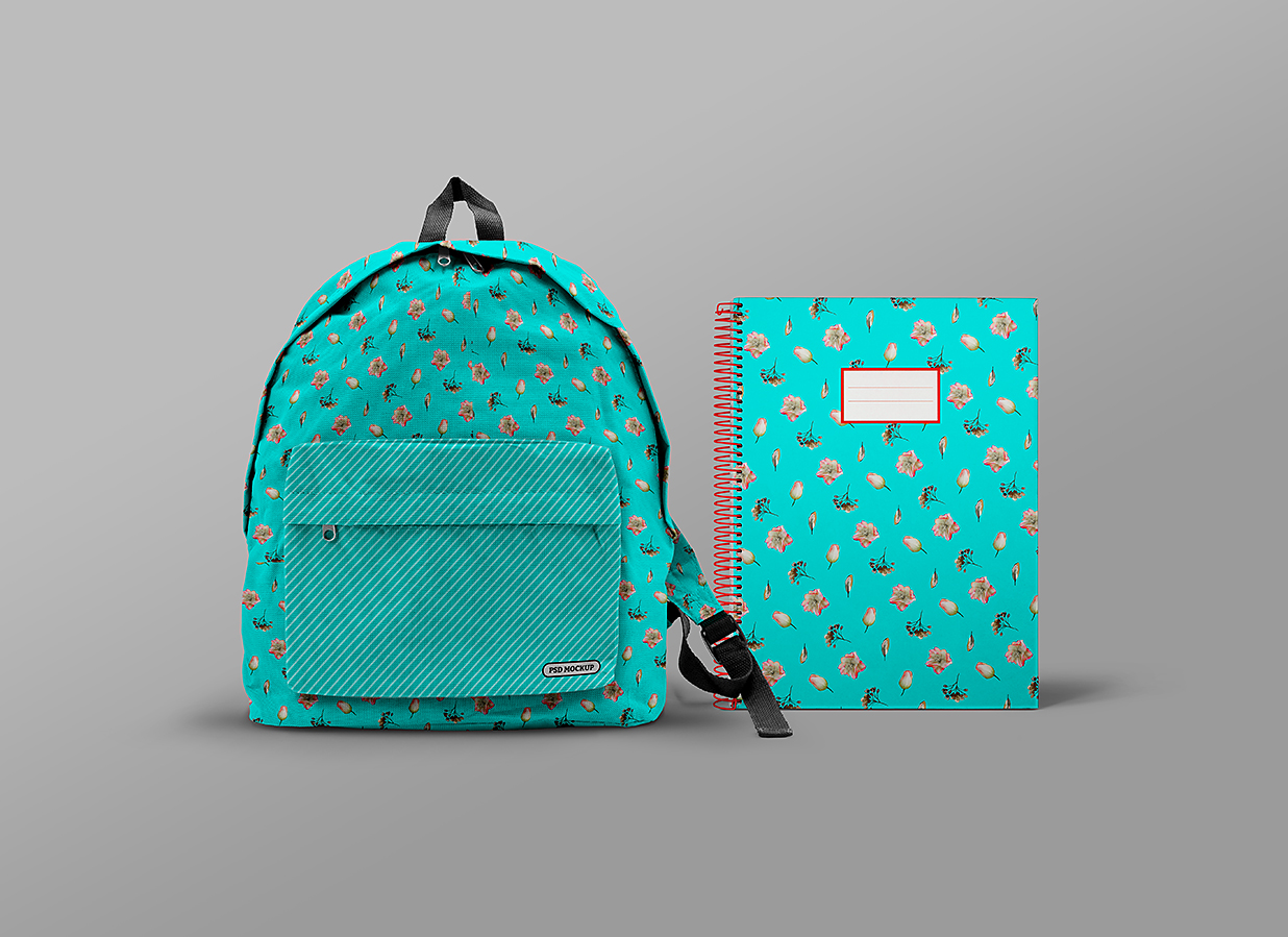 带笔记本的书包背包双肩包样机mockup插图