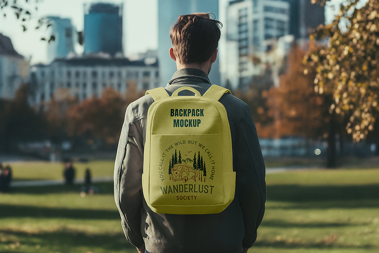 男生背着的书包背包双肩包样机mockup插图