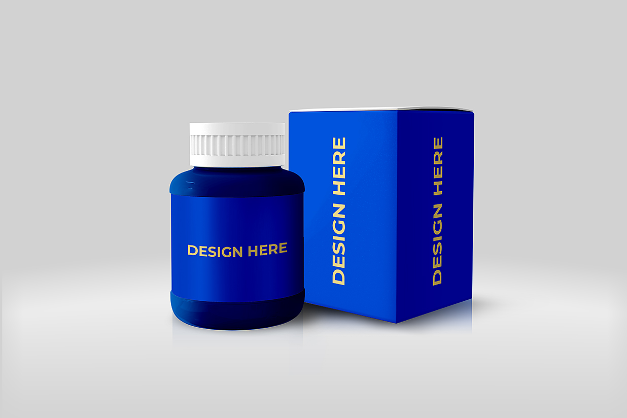 带包装盒的药瓶玻璃瓶保健品瓶包装样机mockup插图