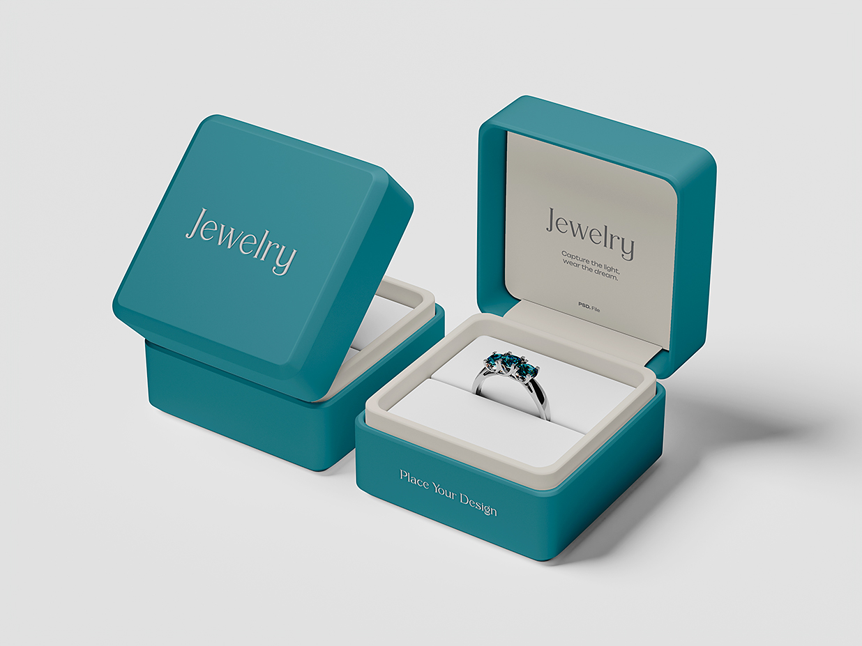 带戒指的珠宝盒首饰盒包装盒样机mockup3组插图