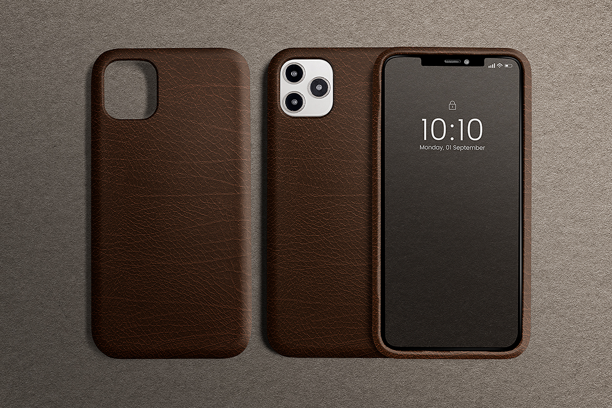 真皮iPhone苹果手机壳设计样机mockup插图
