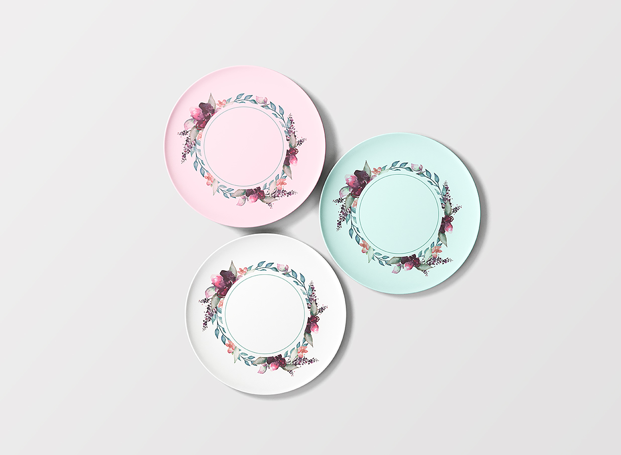 优雅的盘子餐盘餐具样机插图