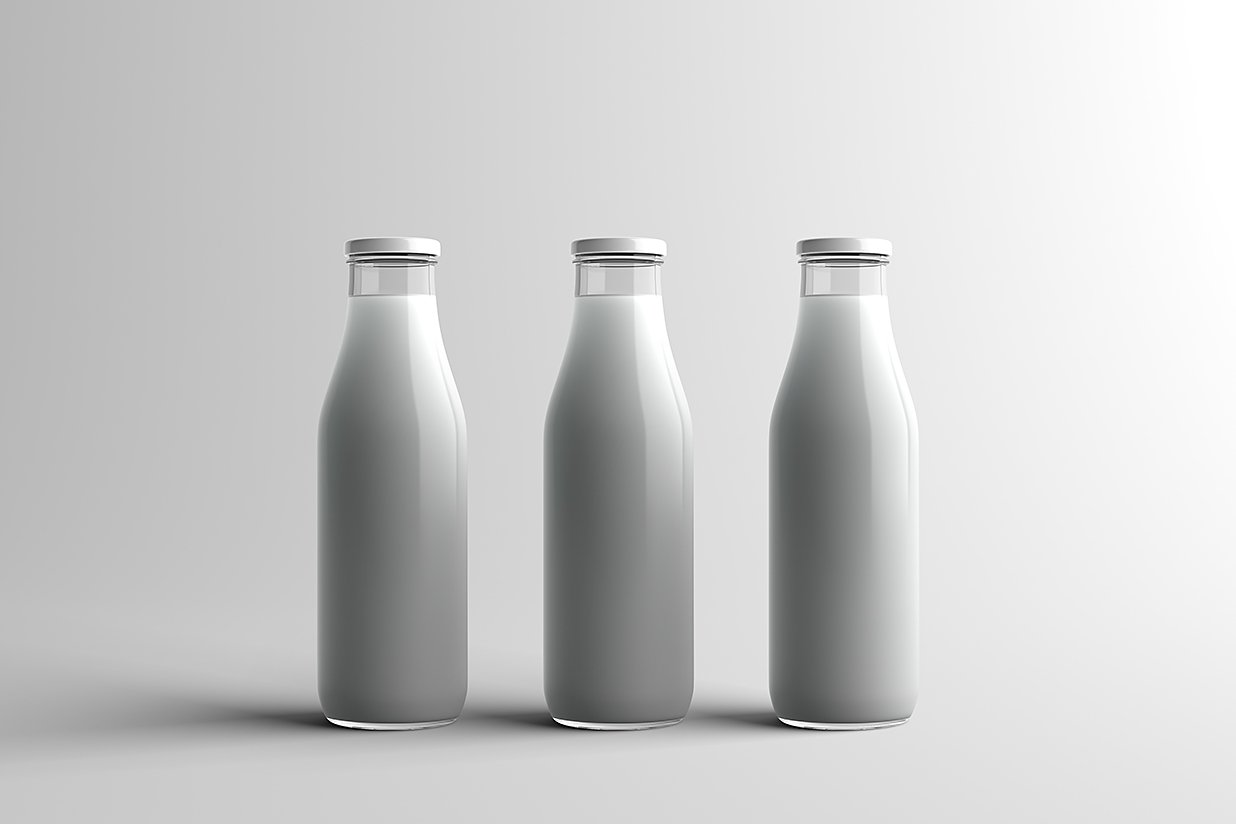 牛奶瓶玻璃瓶样机mockup3组插图