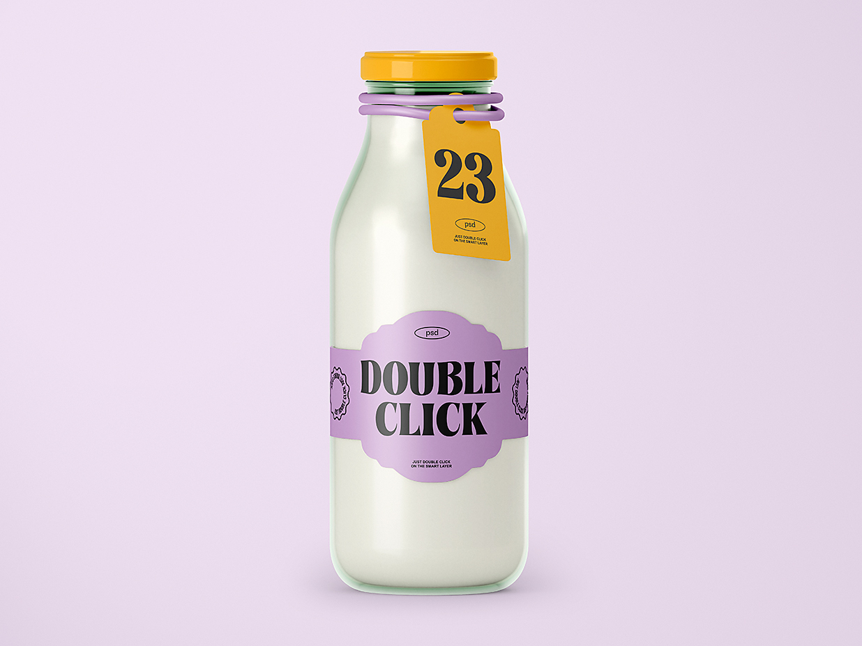 带标签的牛奶瓶玻璃瓶样机mockup3组插图