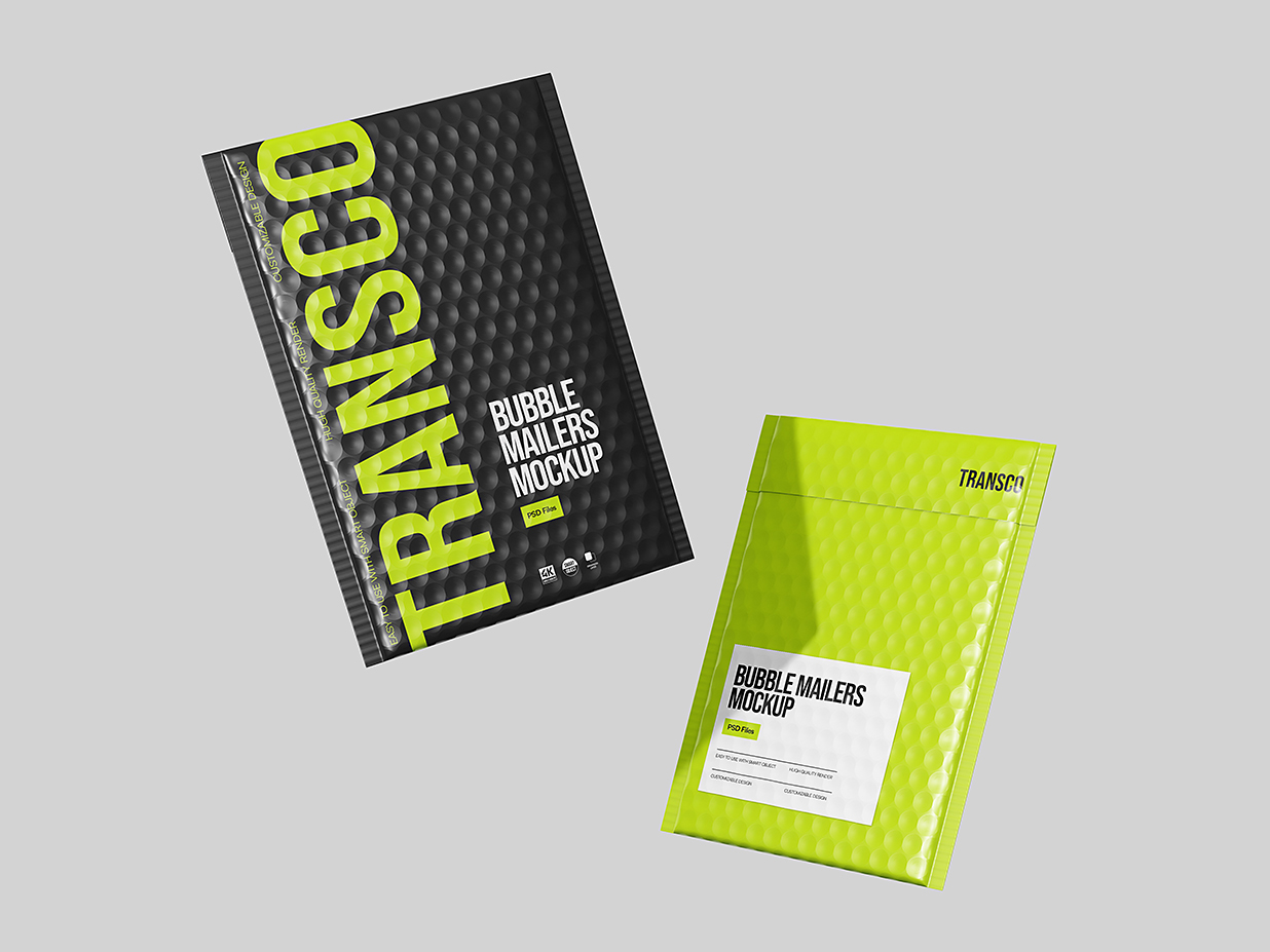 精致的气泡膜快递袋包装样机mockup插图