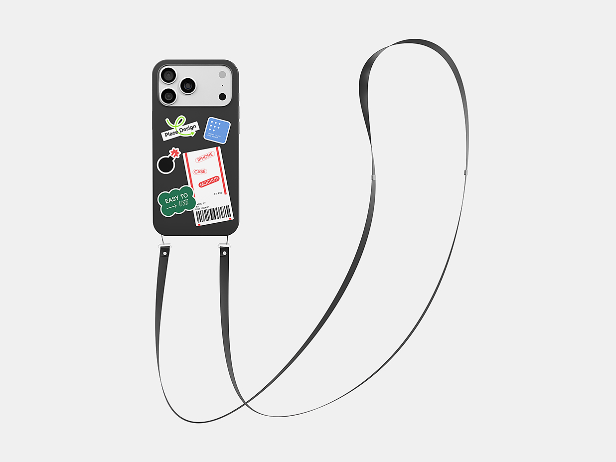 带挂绳的iPhone 17 pro 苹果手机壳设计样机mockup3组插图