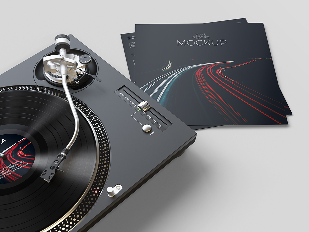 带唱片机的黑胶唱片样机mockup12组插图9