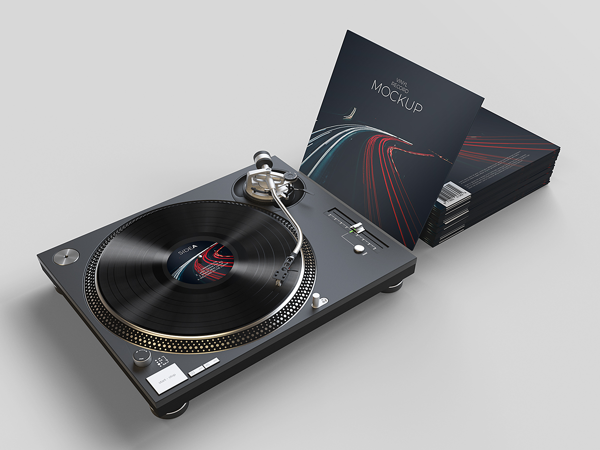 带唱片机的黑胶唱片样机mockup12组插图10