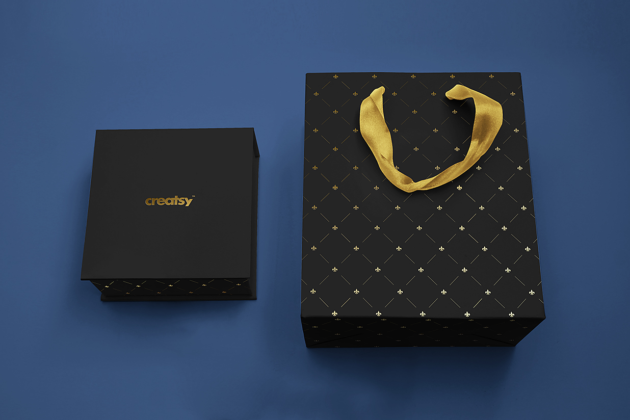 带礼品袋的奢华珠宝盒首饰盒包装盒样机mockup15组插图14