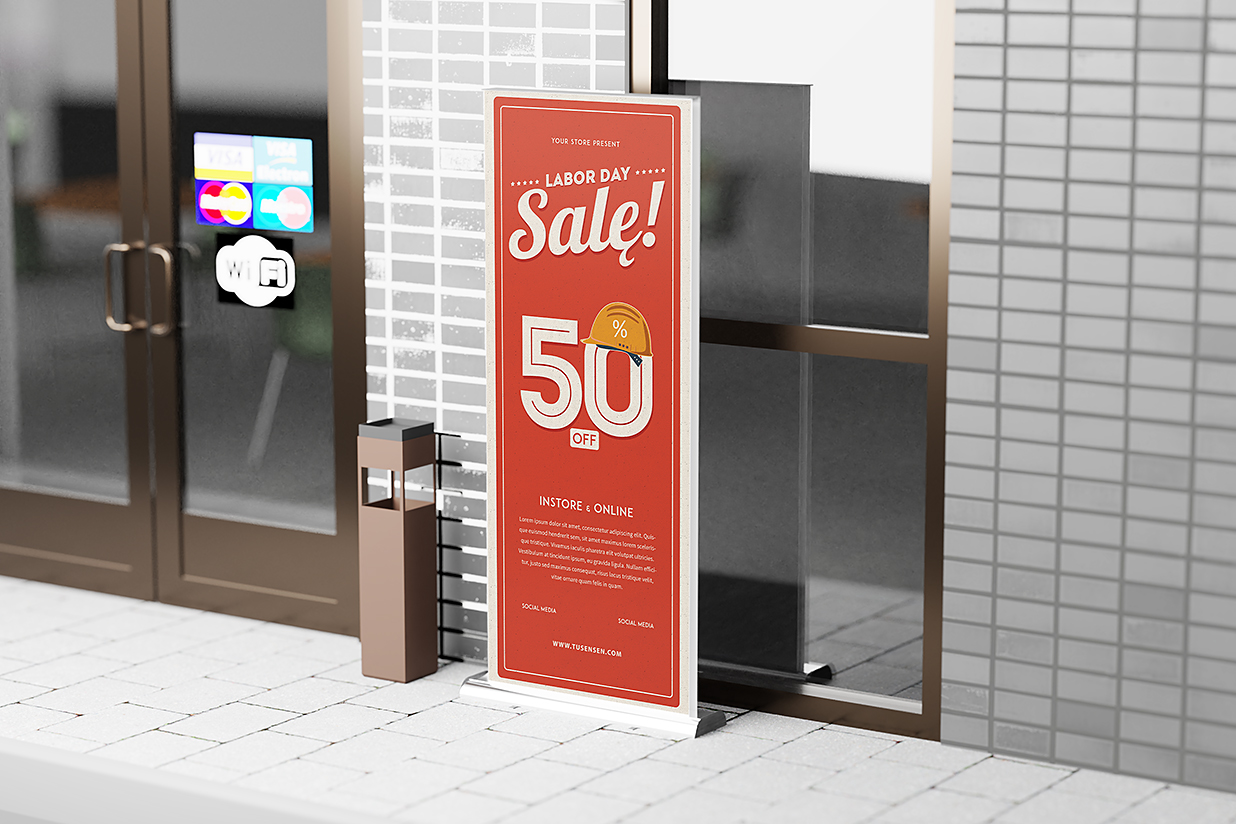 室外场景易拉宝样机mockup3组插图1