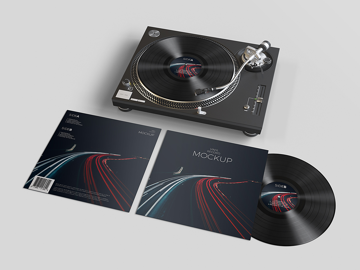 带唱片机的黑胶唱片样机mockup12组插图1
