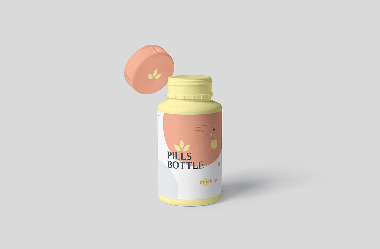 精致的药瓶保健品瓶包装样机mockup5组插图1