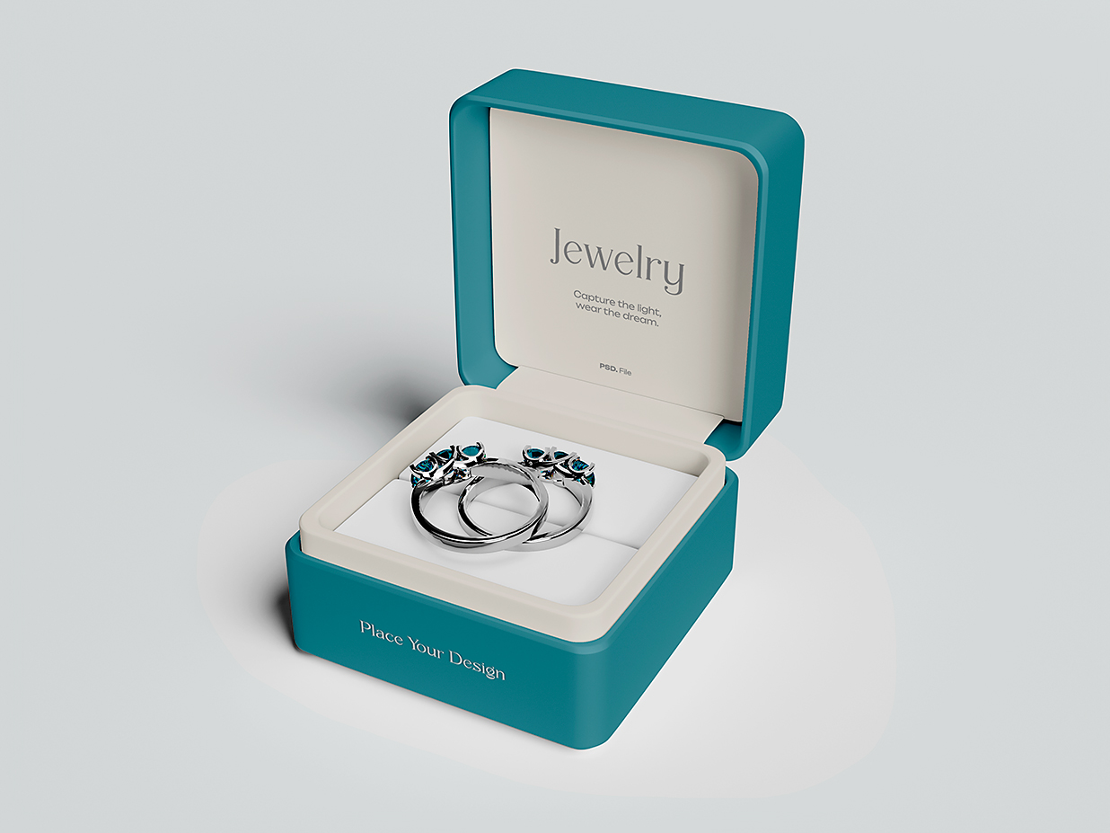 带戒指的珠宝盒首饰盒包装盒样机mockup3组插图1