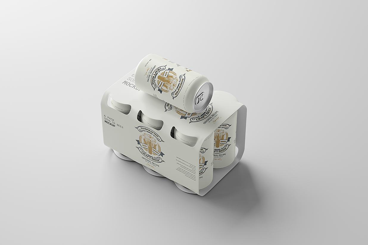 纸质提篮包装易拉罐饮料罐啤酒罐苏打水罐样机mockup4组插图1