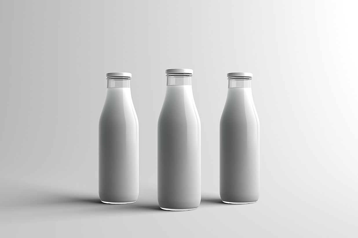 牛奶瓶玻璃瓶样机mockup3组插图1