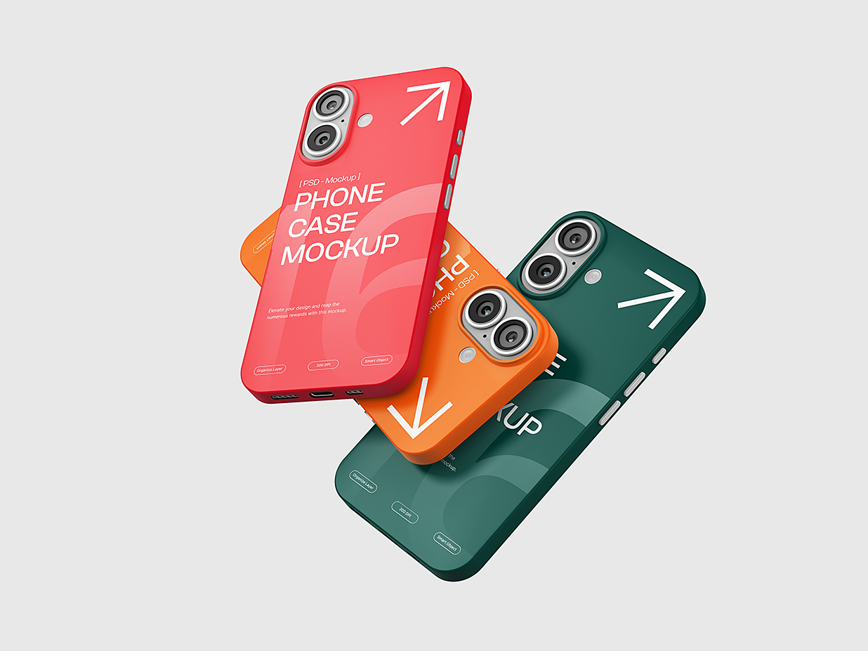 高质感iPhone 16 苹果手机壳设计样机mockup3组插图1