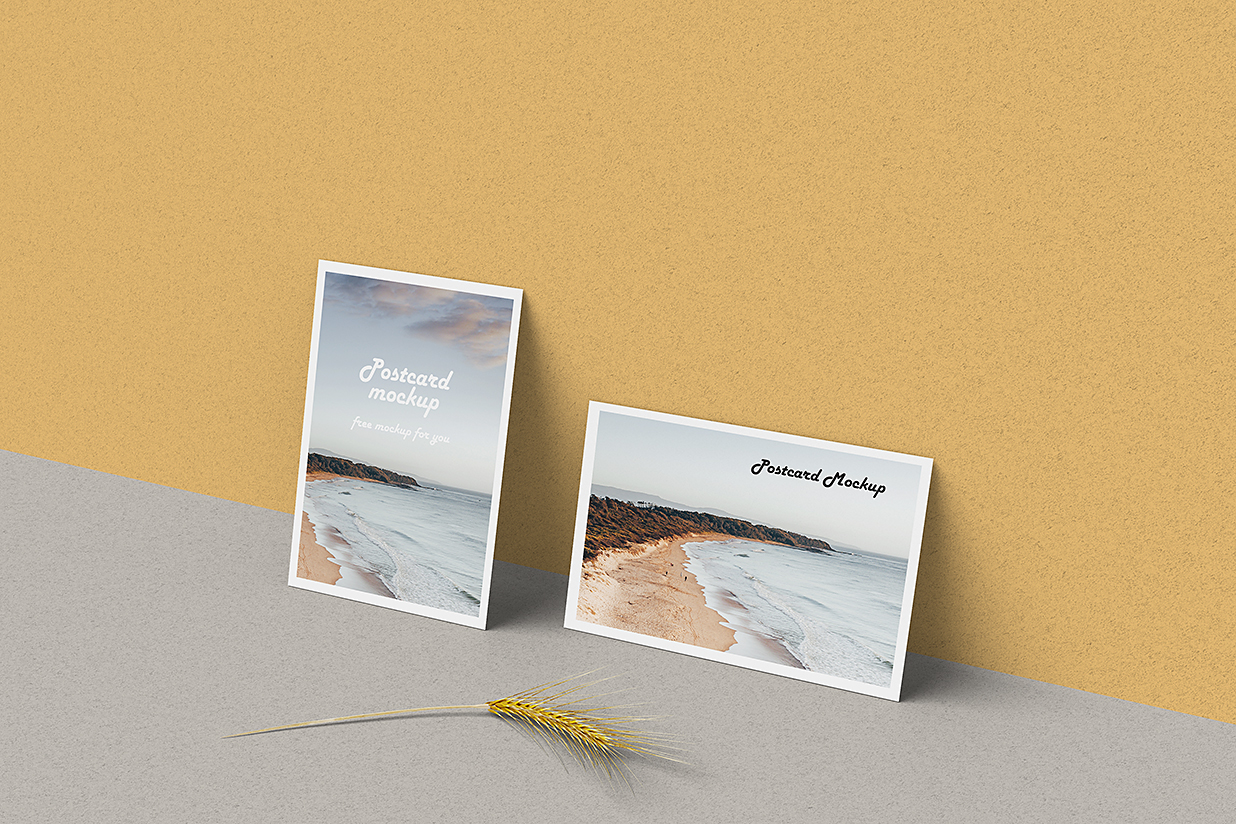 带墙面场景的明信片样机mockup3组插图1