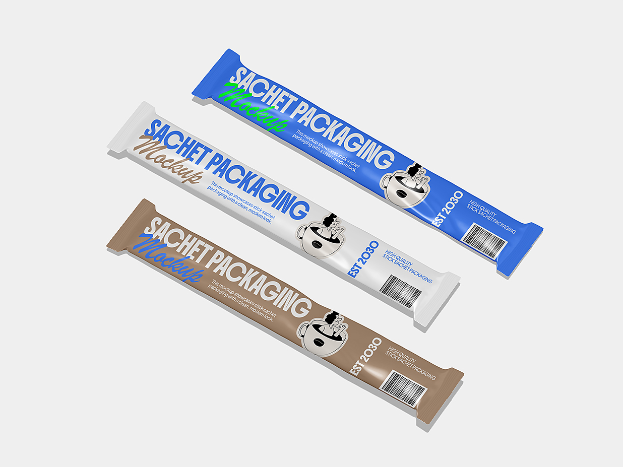 长条形速溶咖啡固体饮料包装袋样机mockup3组插图1