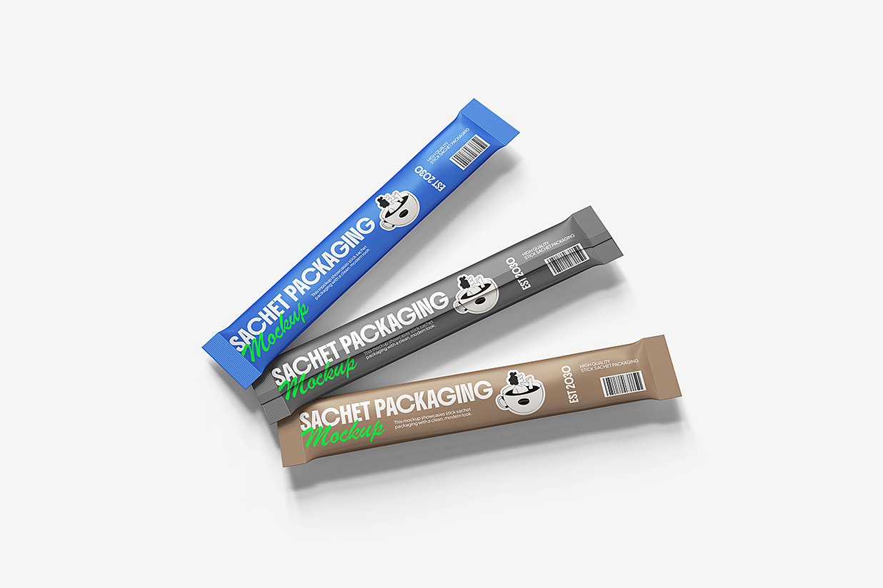 长条形速溶咖啡固体饮料包装袋样机mockup5组插图1