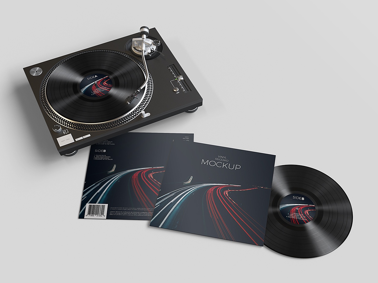 带唱片机的黑胶唱片样机mockup12组插图2