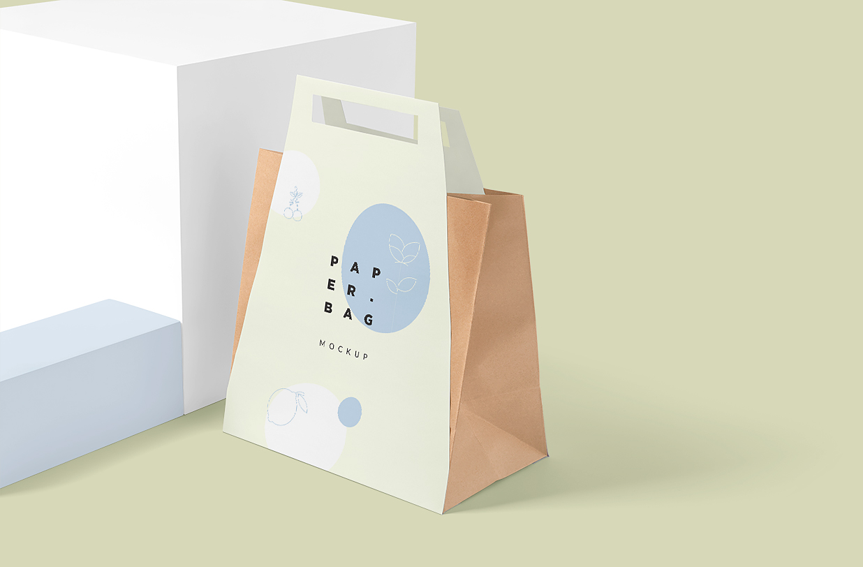 外卖带手提袋纸袋包装样机mockup5组插图2