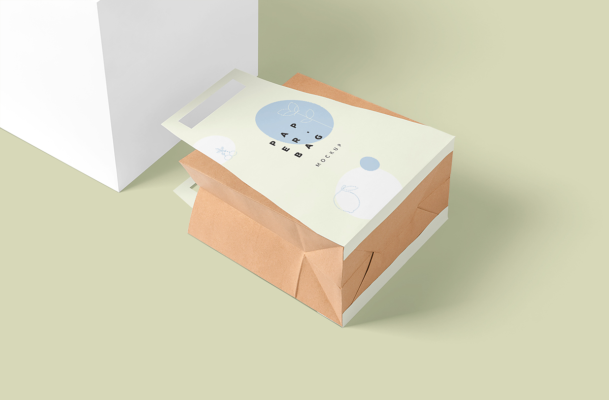 外卖带手提袋纸袋包装样机mockup5组插图3