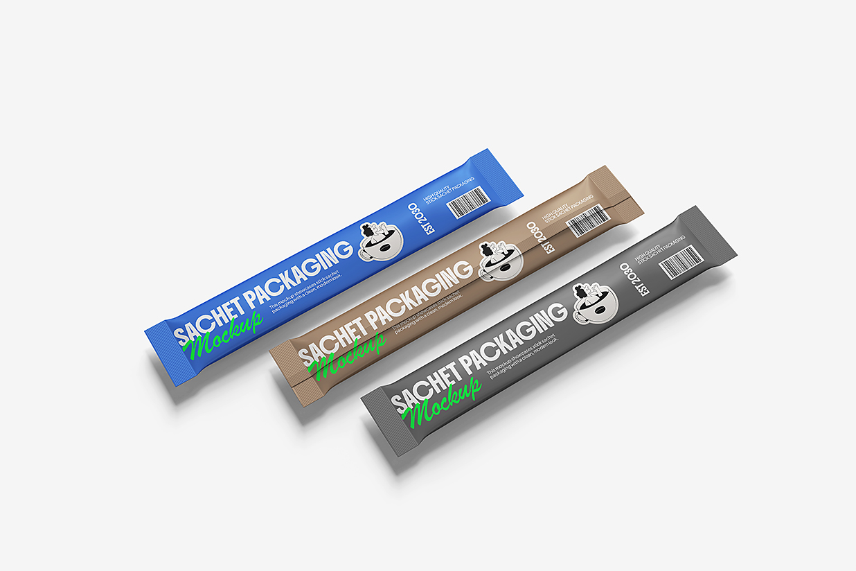 长条形速溶咖啡固体饮料包装袋样机mockup5组插图3