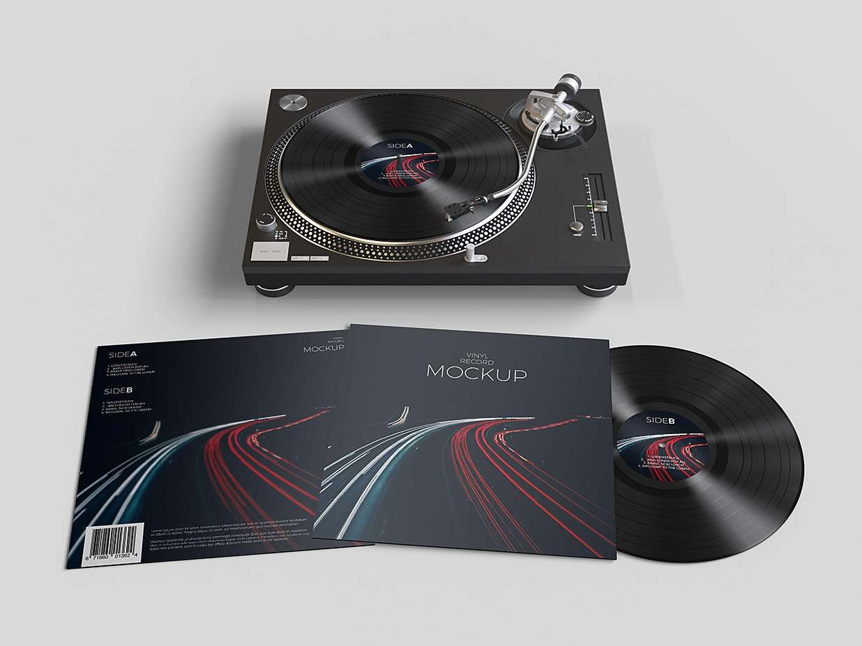 带唱片机的黑胶唱片样机mockup12组插图3