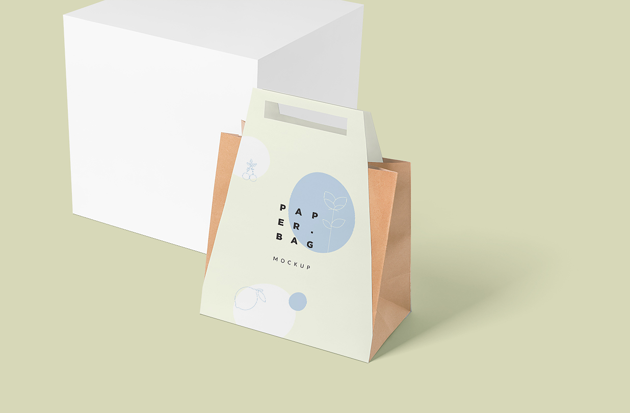 外卖带手提袋纸袋包装样机mockup5组插图4