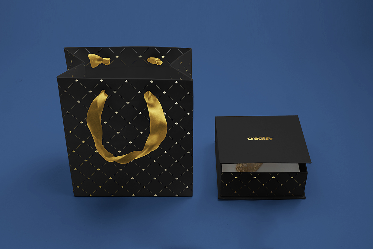 带礼品袋的奢华珠宝盒首饰盒包装盒样机mockup15组插图4